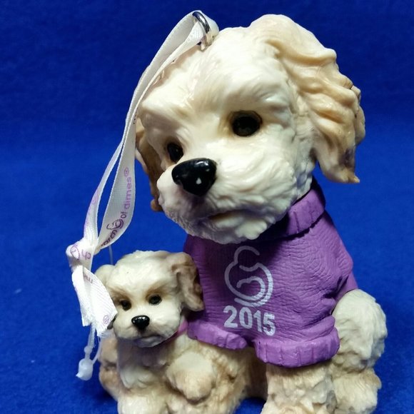 March Of Dimes 2015 Terrier Mom and Puppy Ornament Purple Sweater No Box - Picture 9 of 10
